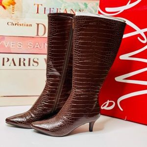 IMPO Noland Stretch Tall Dress Boot Coffee Faux Crocodilian 6
